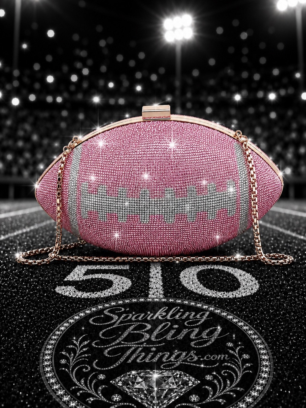 NWT Football Clutch Purse Sparkling Bling Swarovski Crystal Bag Super Bowl +Gift - Picture 6 of 15